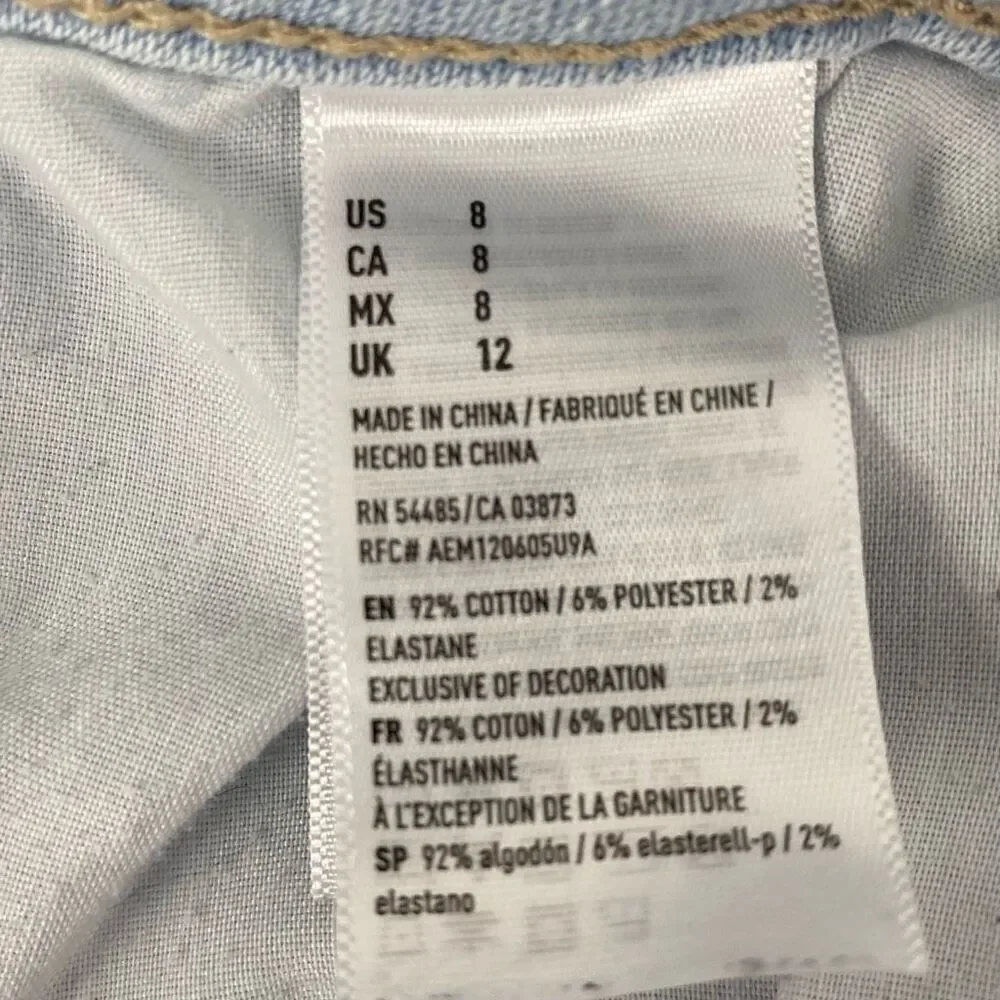 American Eagle Light Wash Distressed Super High Rise Shortie size 8